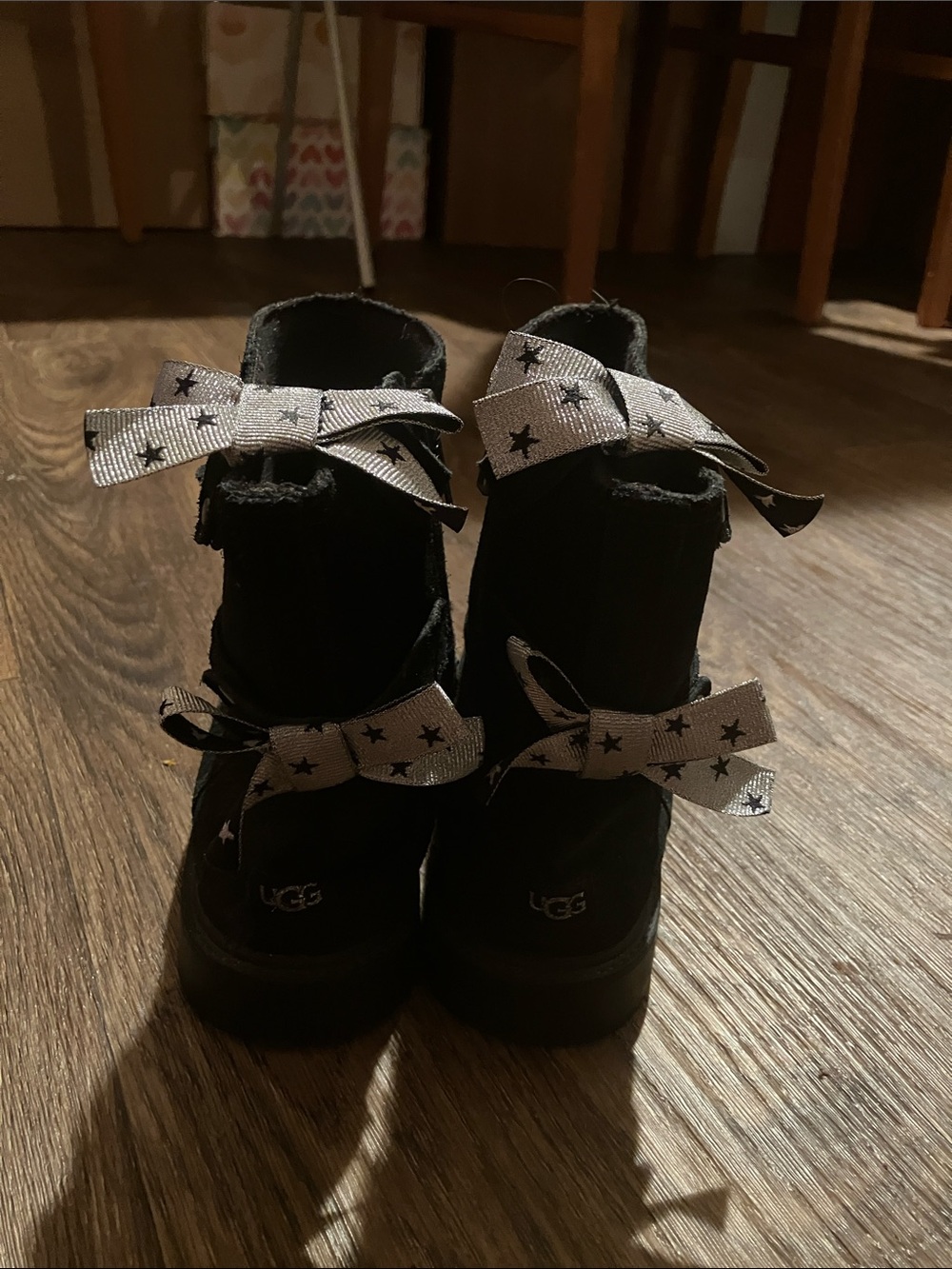 UGG Kids Black Boots with Star Ribbon Bows